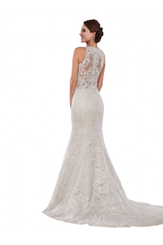 Mejores Marfil Sirena Cuello Alto Cola capilla Encaje Vestidos de novia