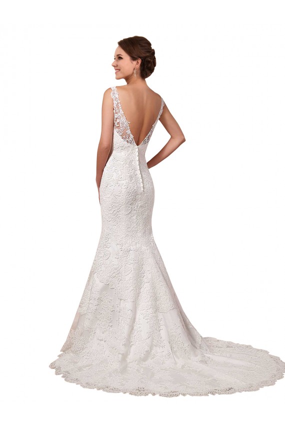 Mejores Marfil Sirena Cuello de Corazón Cola capilla Encaje Vestidos de novia