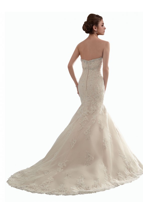 Mejores Marfil Sirena Cuello de Corazón Cola capilla Tul Encaje Clásico Vestidos de novia