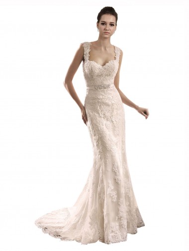 Mejores Marfil Sirena Cuello de Corazón Cola capilla Tul Encaje Vestidos de novia