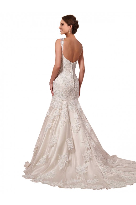 Mejores Marfil Sirena Cuello en V Cola capilla Tul Encaje Vestidos de novia
