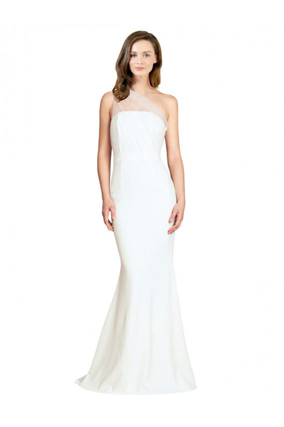 Mejores Marfil Sirena Un Hombre Barrer tren Crepé Elástico Tul Largo Formales Vestidos de dama de honor / Vestidos de noche
