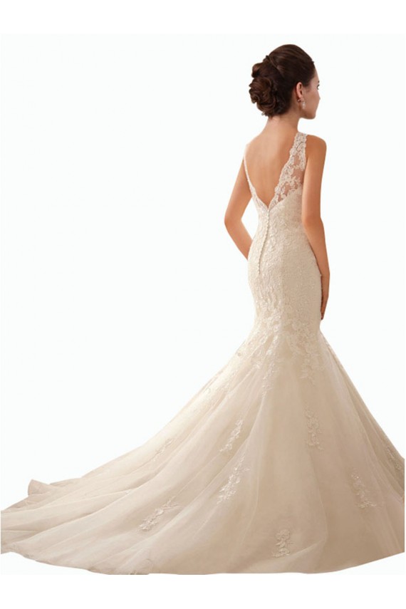 Mejores Marfil Sirena Ilusión Cola capilla Tul Encaje Vestidos de novia