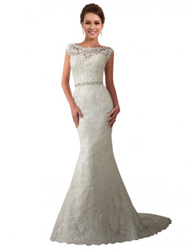 Mejores Marfil Sirena Ilusión Cola capilla Tul Encaje Vestidos de novia