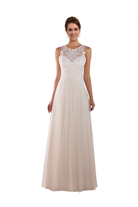 Mejores Marfil línea A Cuello Alto Cola capilla Tul Encaje Boho Vestidos de novia
