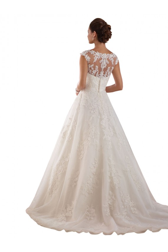 Mejores Marfil línea A Ilusión Cola capilla Tul Encaje Clásico Vestidos de novia