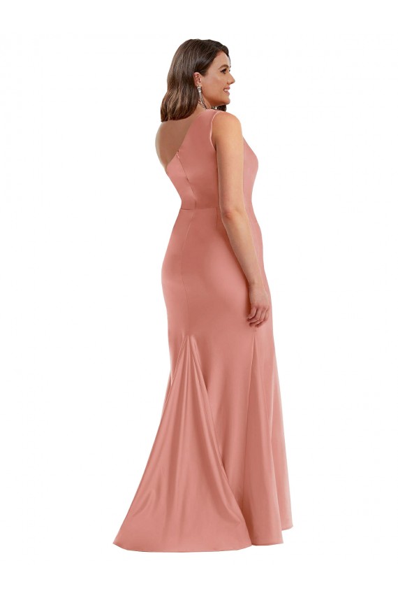 Mejores Melocotón de Georgia Sirena Un Hombre Satén sedoso Largo Formales Vestidos de dama de honor / Vestidos de fiesta