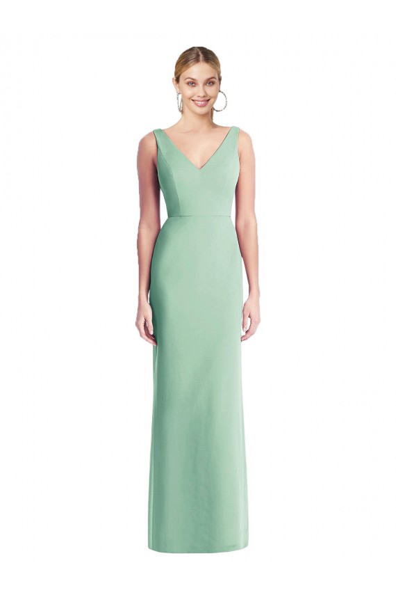 Mejores Menta Verde Trompeta Cuello en V Gasa Largo Vestidos de dama de honor