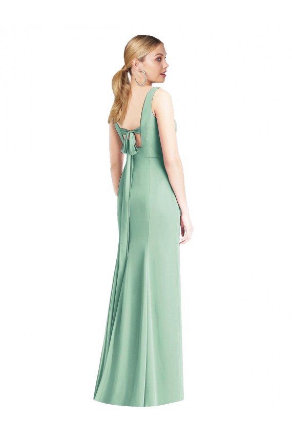 Mejores Menta Verde Trompeta Cuello en V Gasa Largo Vestidos de dama de honor