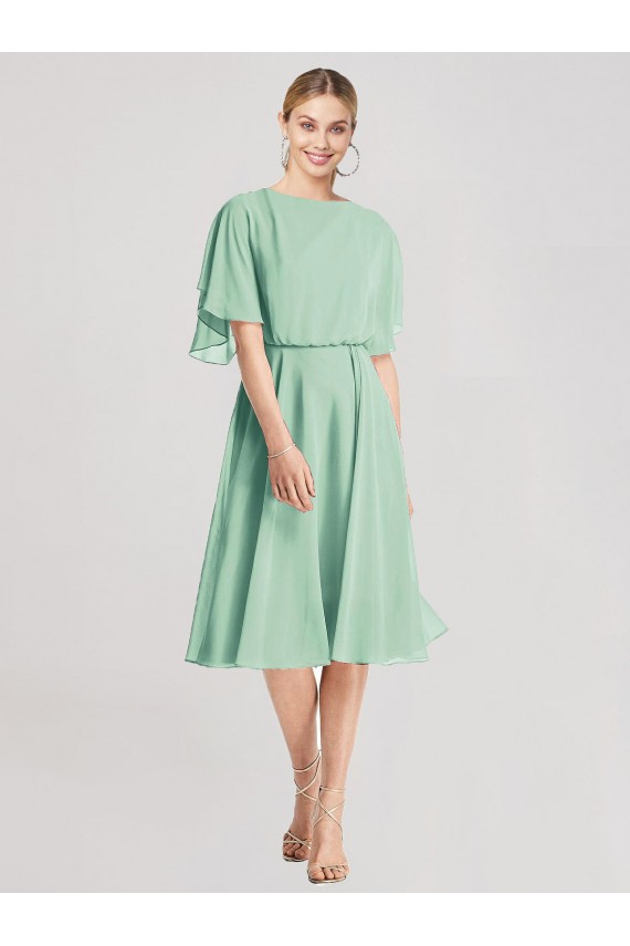 Mejores Menta Verde línea A Gasa Corto Vestidos de dama de honor