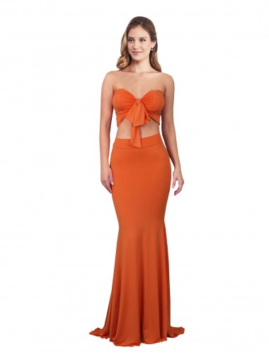 Mejores Naranja Sirena Sin tirantes Spandex Largo Formales Vestidos de dama de honor / Vestidos de fiesta