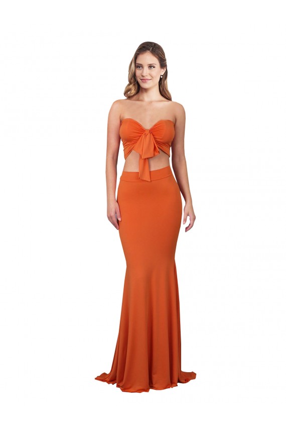 Mejores Naranja Sirena Sin tirantes Spandex Largo Formales Vestidos de dama de honor / Vestidos de fiesta