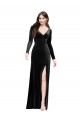 Mejores Negro Columna Cuello en V Terciopelo Elástico Largo Formales Vestidos de dama de honor / Vestidos de fiesta