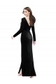 Mejores Negro Columna Cuello en V Terciopelo Elástico Largo Formales Vestidos de dama de honor / Vestidos de fiesta