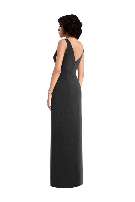 Mejores Negro Cubierta Cuello en V Spandex Largo Formales Vestidos de dama de honor / Vestidos de fiesta