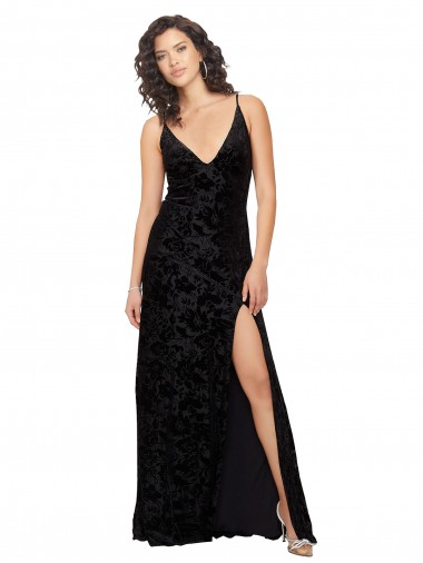Mejores Negro Cubierta Cuello en V Terciopelo floral Terciopelo Elástico Largo Vestidos de dama de honor