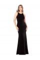 Mejores Negro Cubierta Tirantes espagueti Cuello joya Terciopelo Elástico Largo Formales Vestidos de dama de honor / Vestidos de fiesta