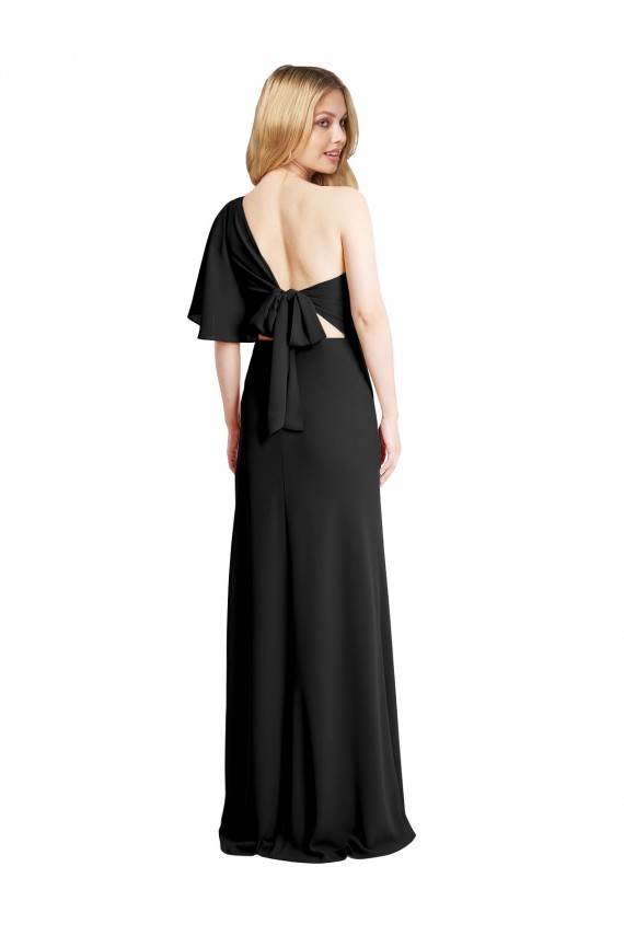 Mejores Negro Cubierta Un Hombre Crepé Elástico Largo Formales Vestidos de dama de honor / Vestidos de fiesta