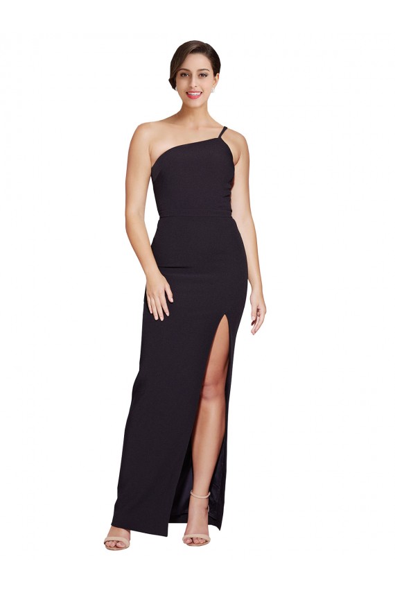 Mejores Negro Cubierta Un Hombre Sin tirantes Crepé Elástico Largo Formales Vestidos de dama de honor / Vestidos de fiesta
