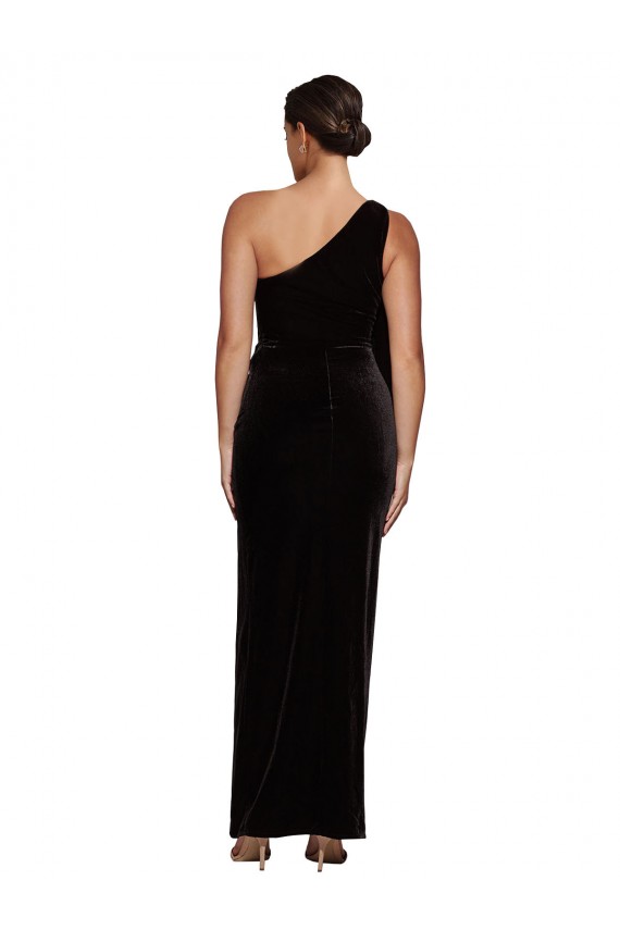 Mejores Negro Cubierta Un Hombre Terciopelo Elástico Largo Formales Vestidos de dama de honor / Vestidos de fiesta