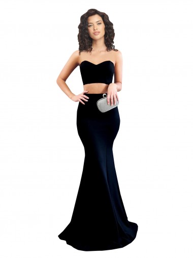 Mejores Negro Sirena Cuello Alto Crepé Elástico Largo Formales Vestidos de dama de honor / Vestidos de fiesta