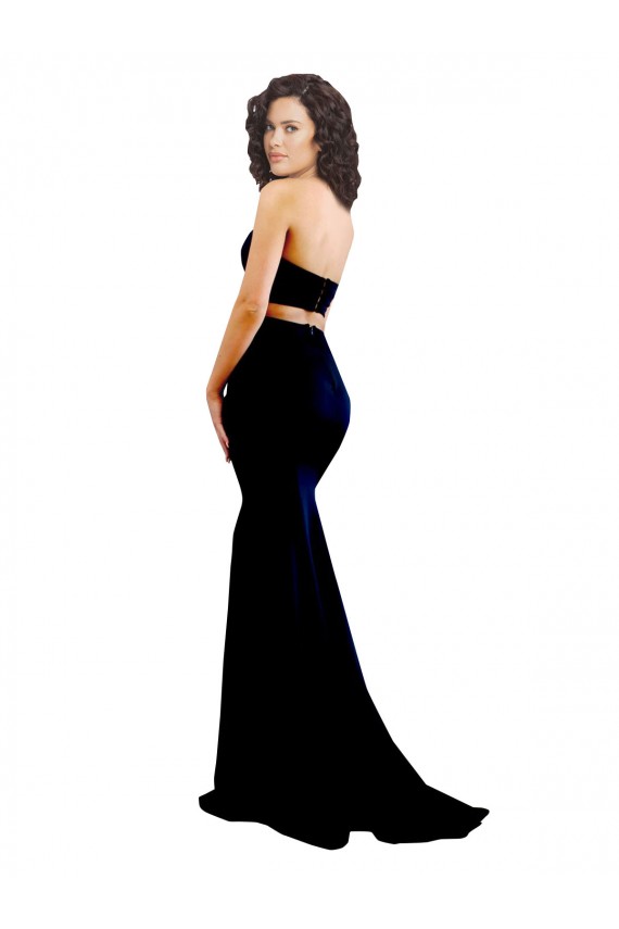 Mejores Negro Sirena Cuello Alto Crepé Elástico Largo Formales Vestidos de dama de honor / Vestidos de fiesta