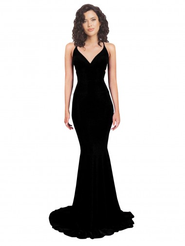 Mejores Negro Sirena Cuello en V Spandex Largo Formales Vestidos de dama de honor / Vestidos de fiesta