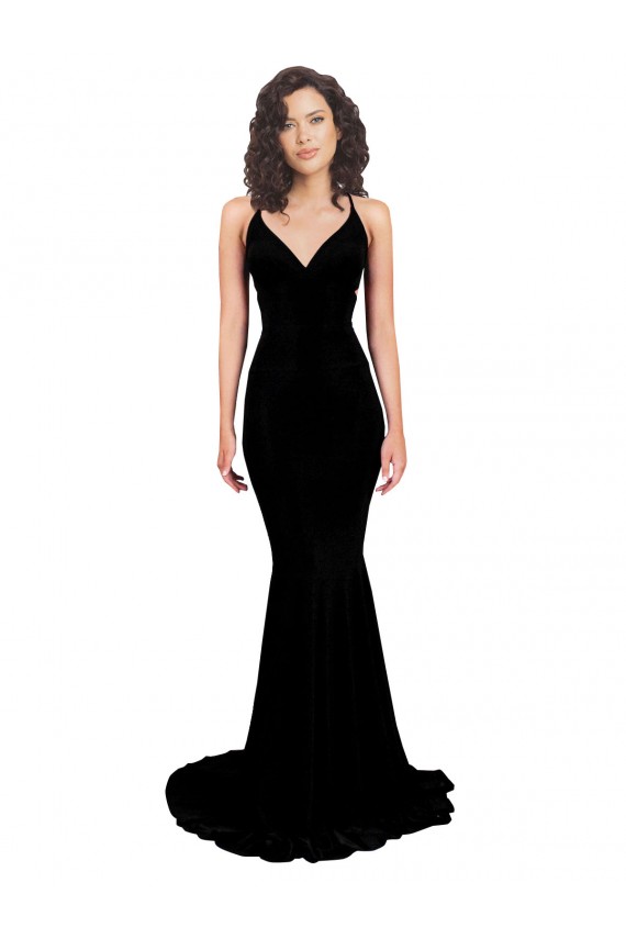 Mejores Negro Sirena Cuello en V Spandex Largo Formales Vestidos de dama de honor / Vestidos de fiesta
