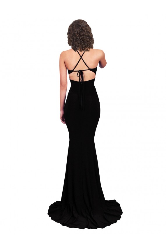 Mejores Negro Sirena Cuello en V Spandex Largo Formales Vestidos de dama de honor / Vestidos de fiesta