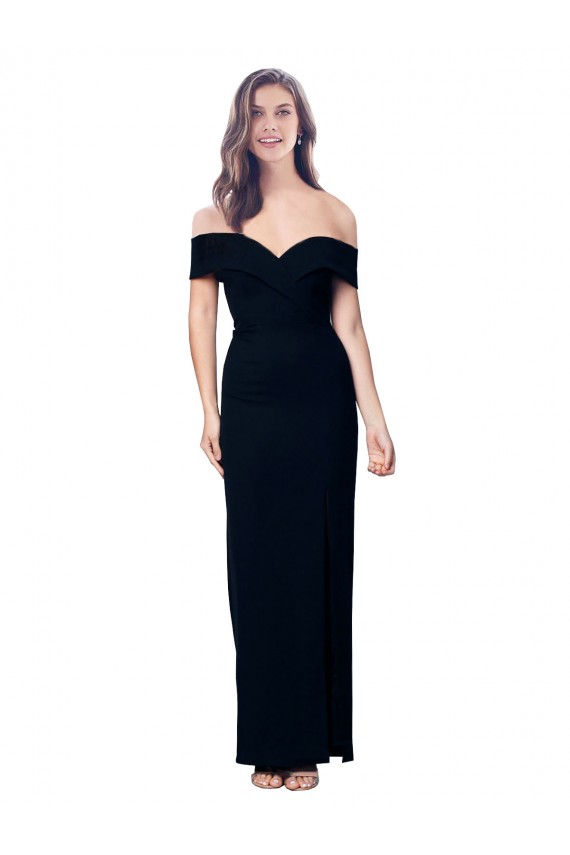 Mejores Negro Sirena Hombros Descubiertos Crepé Elástico Largo Formales Vestidos de dama de honor / Vestidos de fiesta