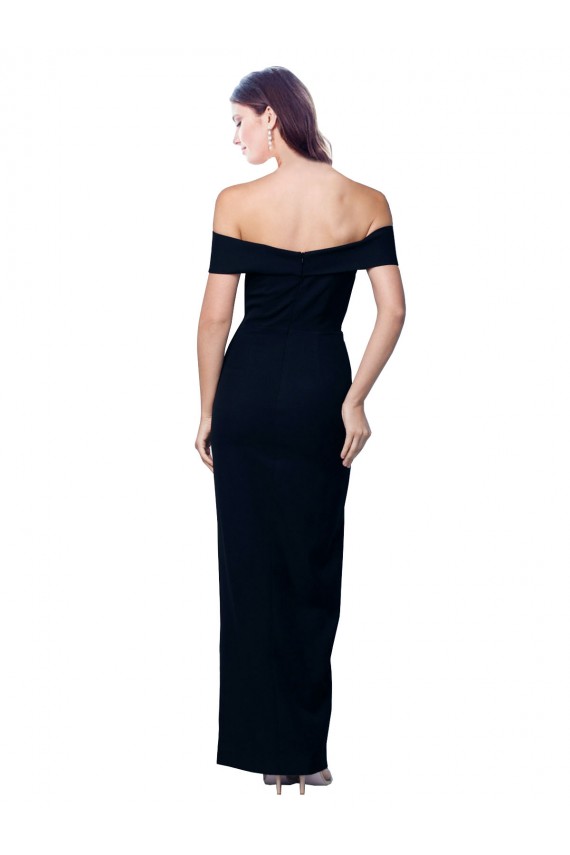 Mejores Negro Sirena Hombros Descubiertos Crepé Elástico Largo Formales Vestidos de dama de honor / Vestidos de fiesta