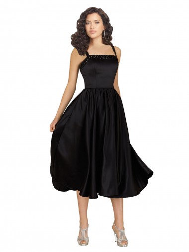 Mejores Negro línea A Cuadrado Satén Corto Vestidos de dama de honor / Vestidos de fiesta / Vestidos de cóctel