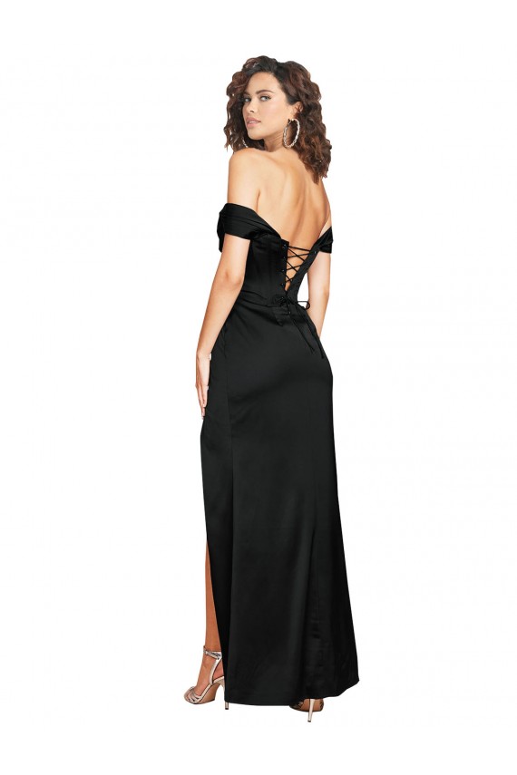 Mejores Negro línea A Cuello de Corazón Satén sedoso Largo Formales Vestidos de dama de honor / Vestidos de fiesta