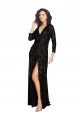 Mejores Negro línea A Cuello en V Lentejuela Largo Formales Vestidos de dama de honor / Vestidos de fiesta