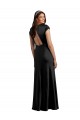 Mejores Negro línea A Cuello en V Satén elástico Largo Formales Vestidos de dama de honor / Vestidos de fiesta