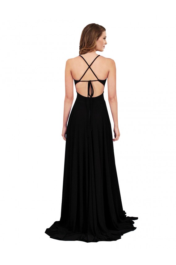 Mejores Negro línea A Cuello en V Spandex Largo Formales Vestidos de dama de honor / Vestidos de fiesta