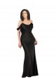 Mejores Negro línea A Hombros Descubiertos Satén sedoso Largo Formales Vestidos de dama de honor / Vestidos de fiesta