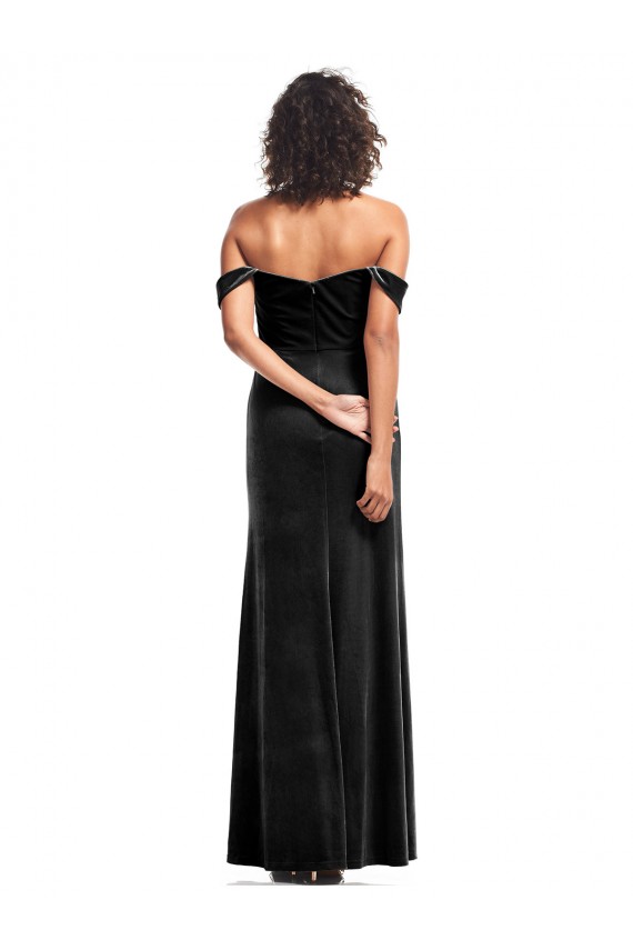 Mejores Negro línea A Hombros Descubiertos Sin tirantes Terciopelo Elástico Largo Formales Vestidos de dama de honor / Vestidos de fiesta