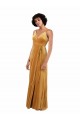 Mejores Oro Columna Cuello en V Terciopelo Elástico Largo Formales Vestidos de dama de honor / Vestidos de fiesta