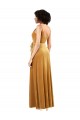Mejores Oro Columna Cuello en V Terciopelo Elástico Largo Formales Vestidos de dama de honor / Vestidos de fiesta