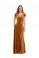 Mejores Oro Cubierta Cuello en V Terciopelo Elástico Largo Formales Vestidos de dama de honor / Vestidos de fiesta