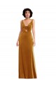 Mejores Oro Trompeta Cuello en V Terciopelo Elástico Largo Vestidos de dama de honor / Vestidos de fiesta