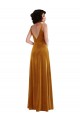 Mejores Oro Trompeta Cuello en V Terciopelo Elástico Largo Vestidos de dama de honor / Vestidos de fiesta
