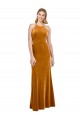 Mejores Oro línea A Halter Cuello Alto Terciopelo Elástico Largo Formales Vestidos de dama de honor / Vestidos de fiesta