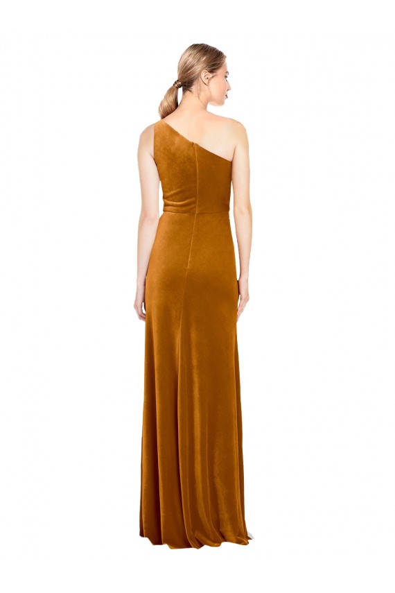 Mejores Oro línea A Un Hombre Terciopelo Elástico Largo Formales Vestidos de dama de honor / Vestidos de fiesta