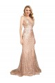 Mejores Oro rosa Sirena Cuello en V Lentejuela Lentejuelas brillantes Largo Formales Vestidos de dama de honor / Vestidos de fiesta