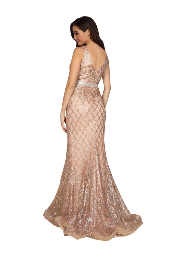 Mejores Oro rosa Sirena Cuello en V Lentejuela Lentejuelas brillantes Largo Formales Vestidos de dama de honor / Vestidos de fiesta