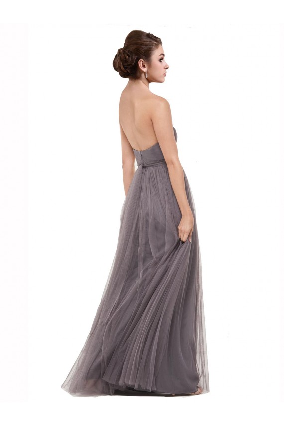 Mejores Pewter línea A Tirantes espagueti Tul Largo Vestidos de dama de honor