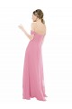 Mejores Piel rosa línea A Hombros Descubiertos Gasa Largo Vestidos de dama de honor