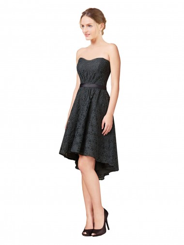 Mejores Pizarra gris línea A Cuello de Corazón Encaje Corto Asimétrico Vestidos de dama de honor / Vestidos de cóctel / Vestidos para homecoming
